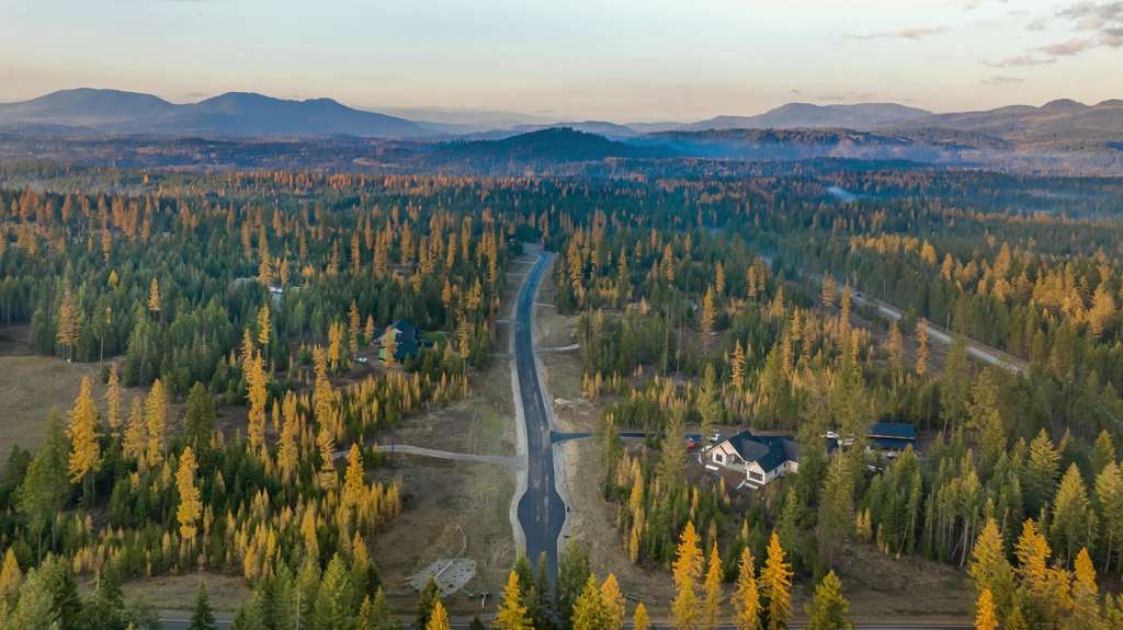 Aerial view of five-acre wooded homesites at the Estates at Farragut, Athol, Idaho